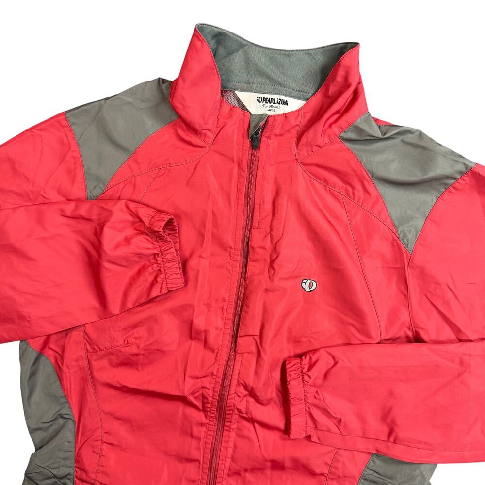 Pearl Izumi Women’s Large Pink Red Gray Cycling Windbreaker Jacket Full Zip